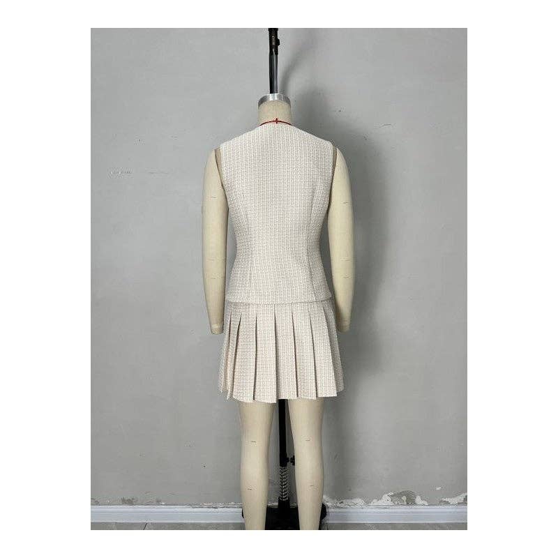 Apricot Sleeveless Vest Pleated Skirt Set for wholesale on Faire4