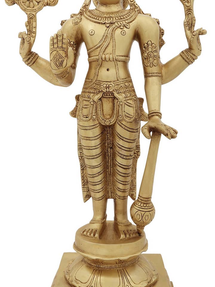 20" Sthanaka Vishnu In Brass | Handmade | Made In India for wholesale by Exotic India Art