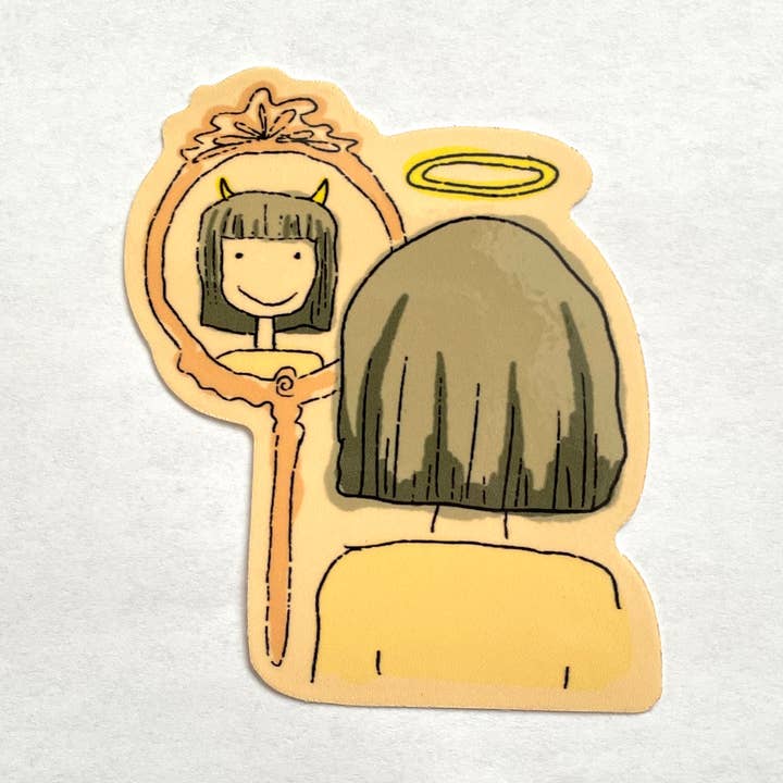The Devil Inside Mirror Sticker for wholesale by Allison Fretheim Art
