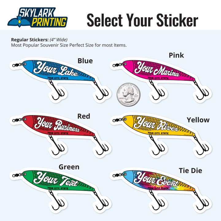 Skylark Printing - Wholesale Sticker - Fishing Lure Souvenir Sticker with Your City, Beach or State1