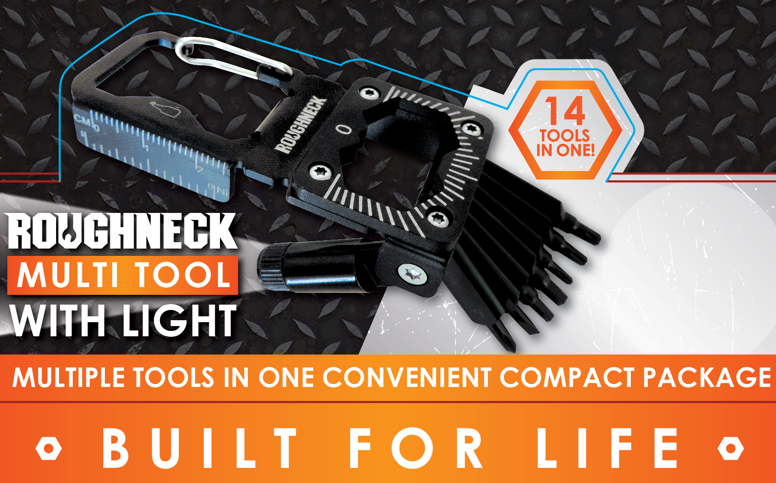 Novelty Closeout - Wholesale Handy Tool - Roughneck Multi-Tool 14-in-1 Carabiner with Light1