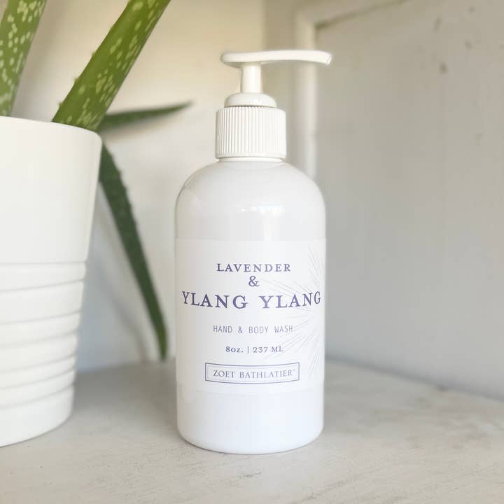 Nettoyant pour les mains et le corps à la lavande et à l'ylang pour la vente par Zoet Bathlatier