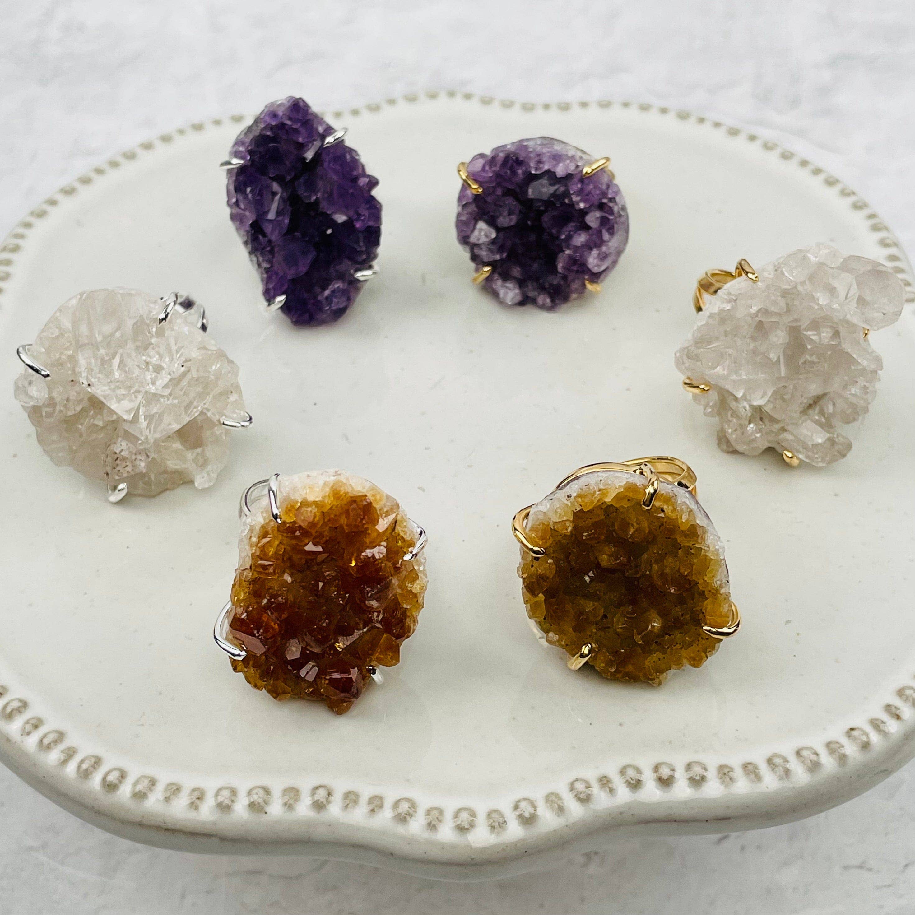 Rock Paradise - Wholesale Cocktail/Statement Ring - Crystal Cluster Ring Amethyst Citrine Crystal Quartz -1