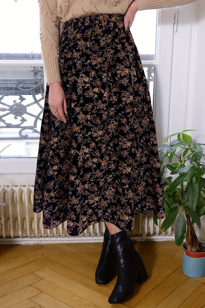 NINEXIS - Wholesale Skirt - Women's - CWBLS0446_LADIES ELEGANT COMMUTER PLEATED FLORAL SKIRT1