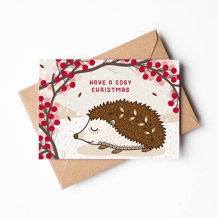Carte de Noël illustrée mignonne avec hérisson pour la vente par Jess A Little Creative