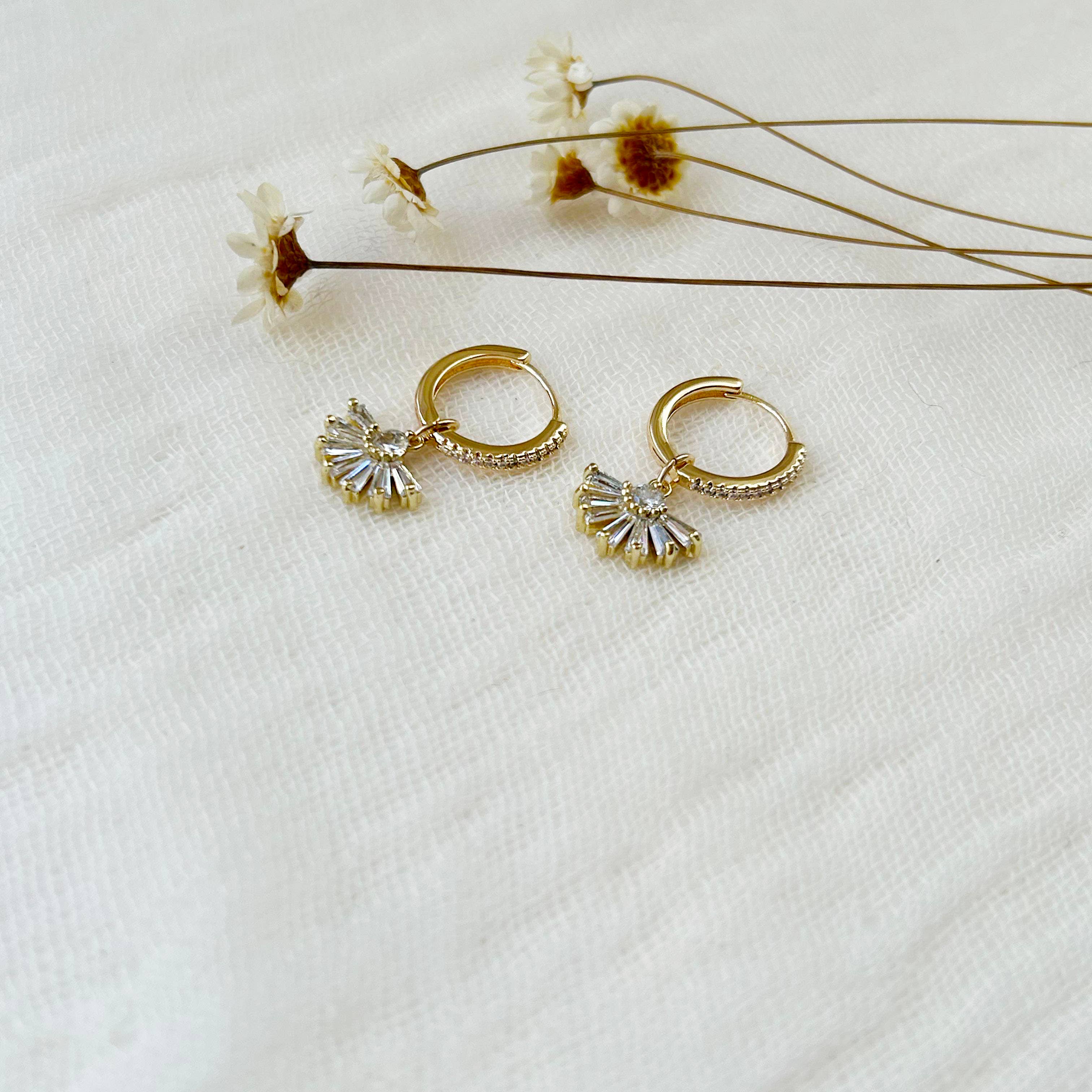 KARA | TOZER - Wholesale Huggie Earrings - CZ Fan Charm Huggie Hoops 0