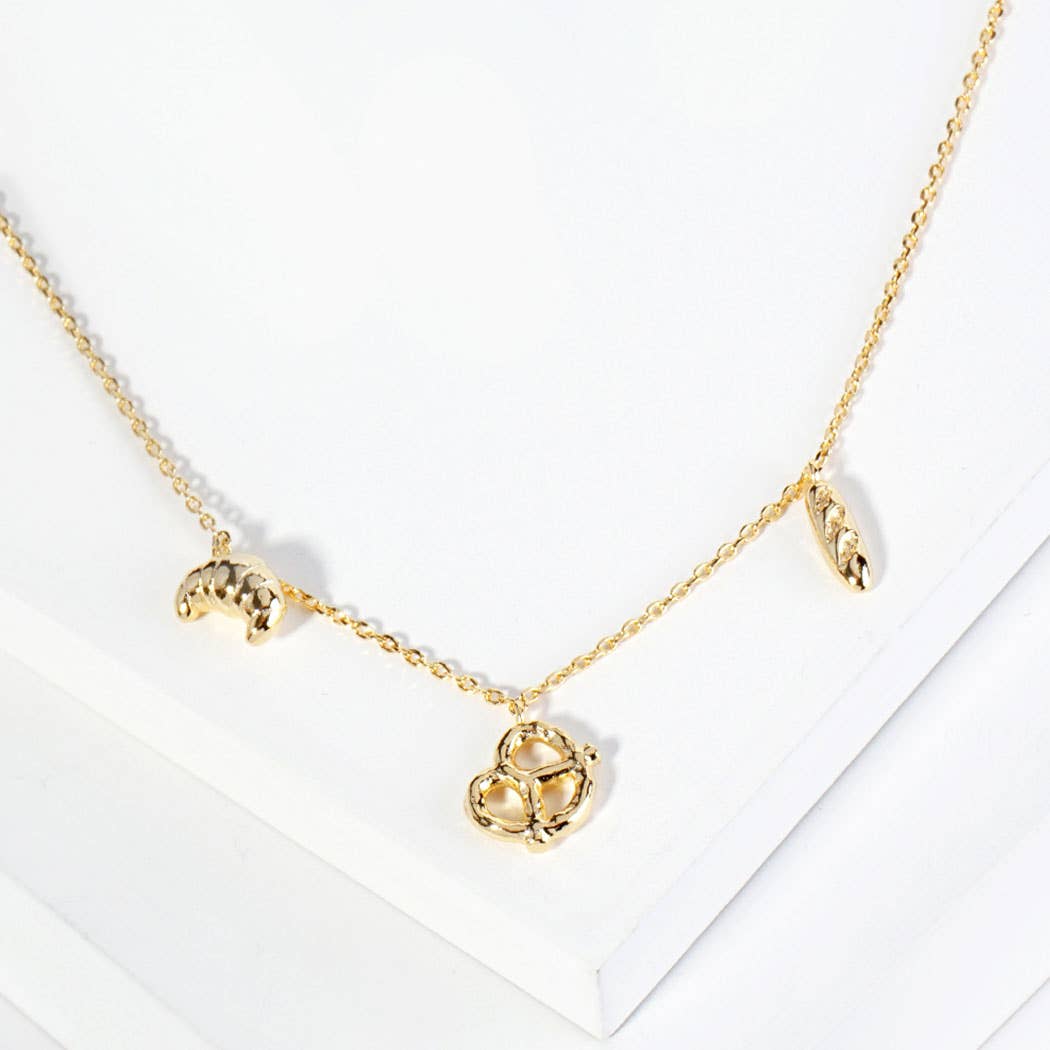 Fashion City - Wholesale Pendant/Charm Necklace - 18K Gold Dipped Bread Pendant Necklace0