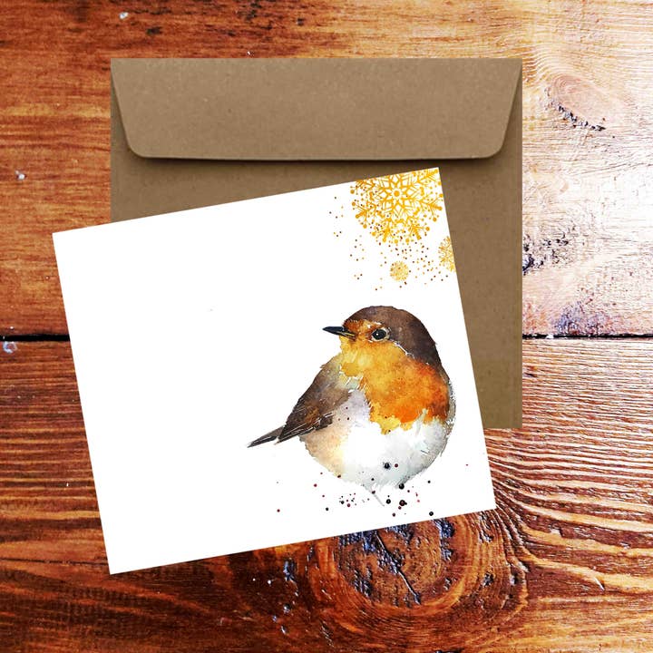 Robin Watercolour Art Square Christmas Cards for wholesale by edswatercolours