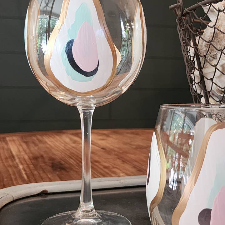 Sugarcane Home - Wholesale Wine Glass - Hand Painted Oyster Wine Glass - Stemmed - Beach Sunset