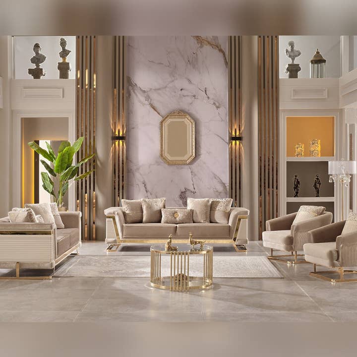 Rixos Stationäres Wohnzimmer (2 Sofas & 2 Stühle) Beige für den Großhandel von Furnia group corporation