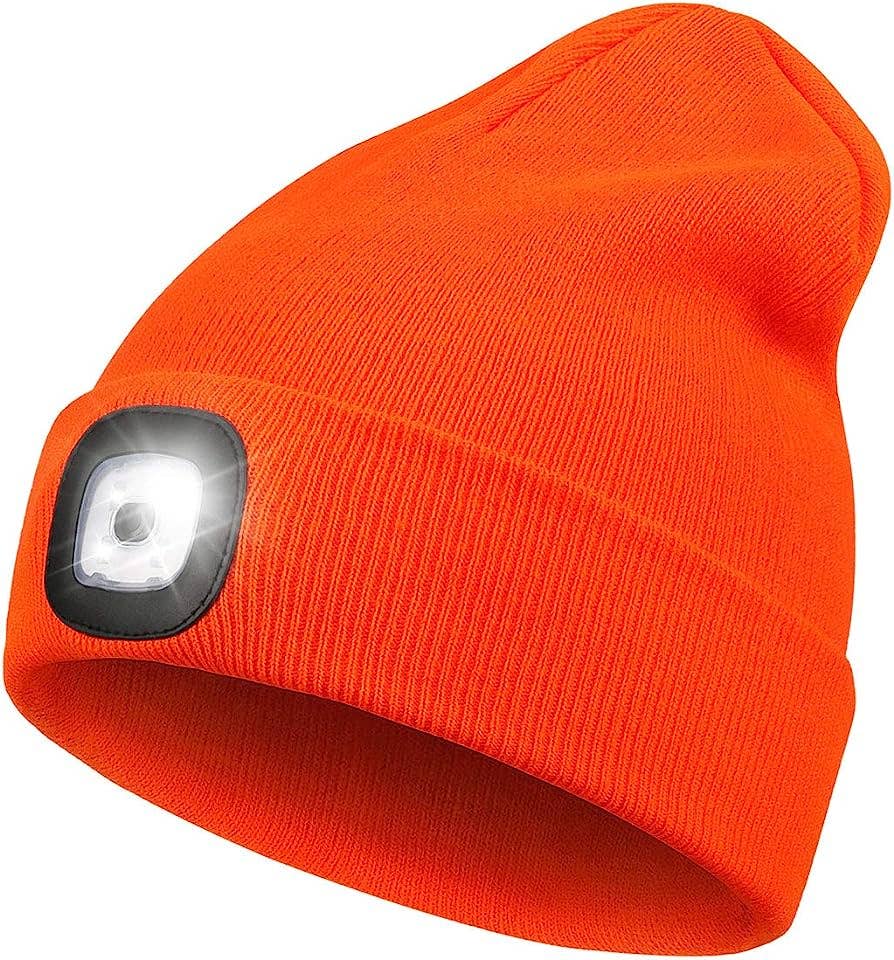 K & S WHOLESALE INC - Wholesale Beanie - Unisex - ASK Beanie Hat with LED Light 24 CT Loose/Refill - Orange0