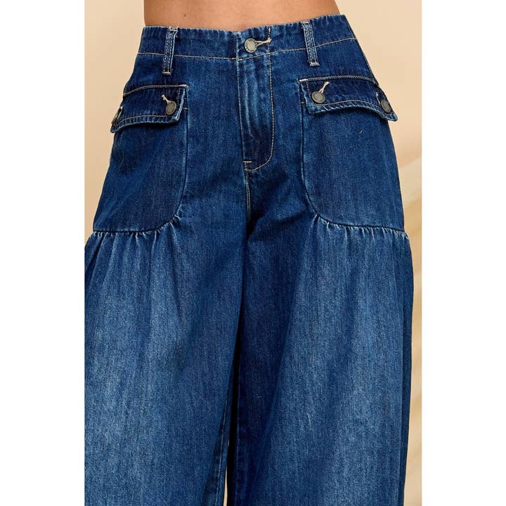 Veveret - Wholesale Jeans - Women's - Ankle Drawstring Wide Denim Pants3