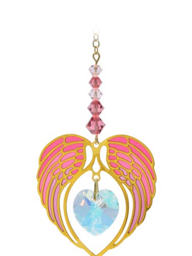 Gekaarde Angel Wing Heart - Roze voor wholesale door Wild Things Gifts Ltd