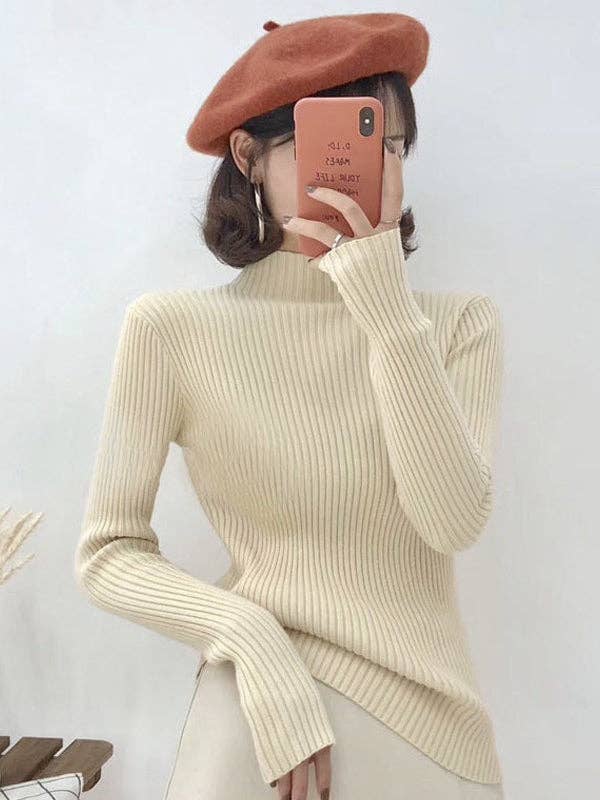 ShieldChic – Großhandel Strickpullover – Damen – 9 Farben Strickpullover mit geteiltem Gelenk und hohem Kragen8