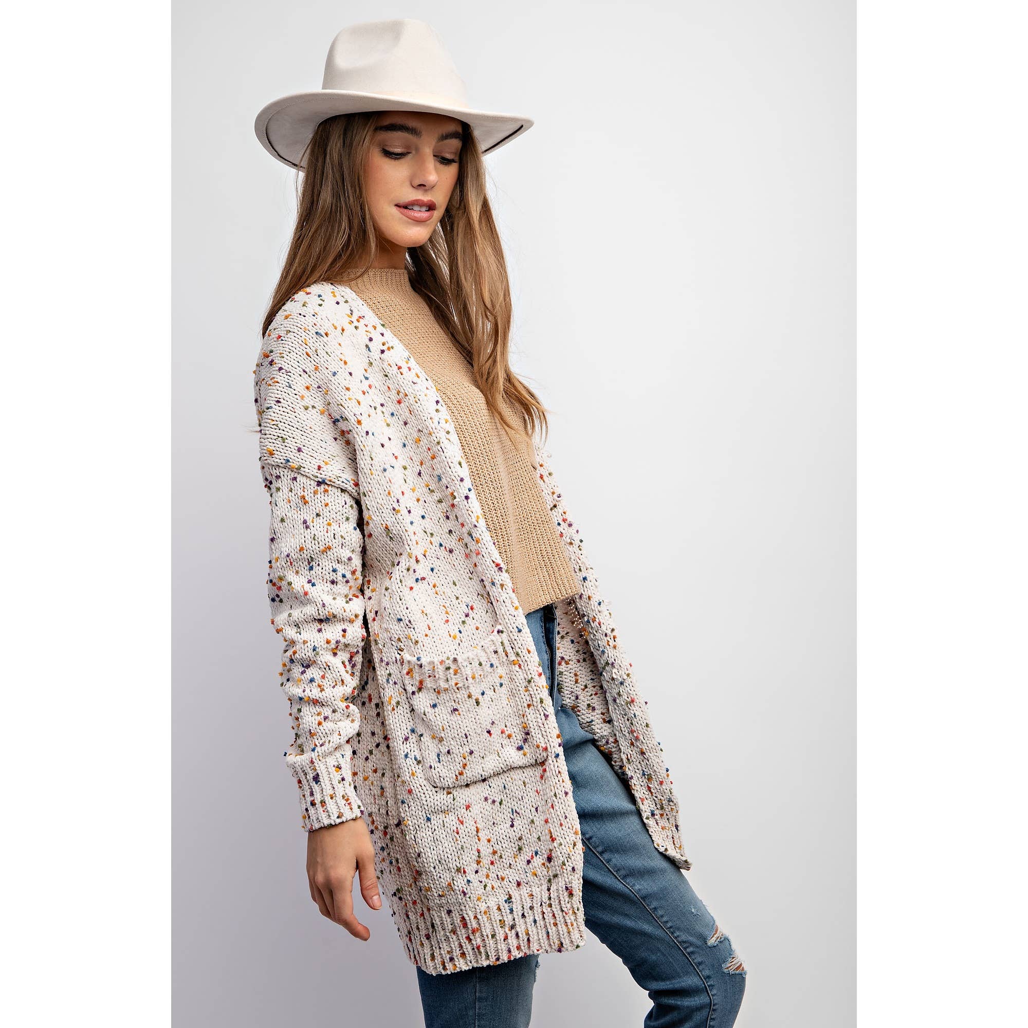 Sweet Generis - Wholesale Cardigan - Women's -  CARDIGAN W RAINBOW POPCORN SPECKLES26