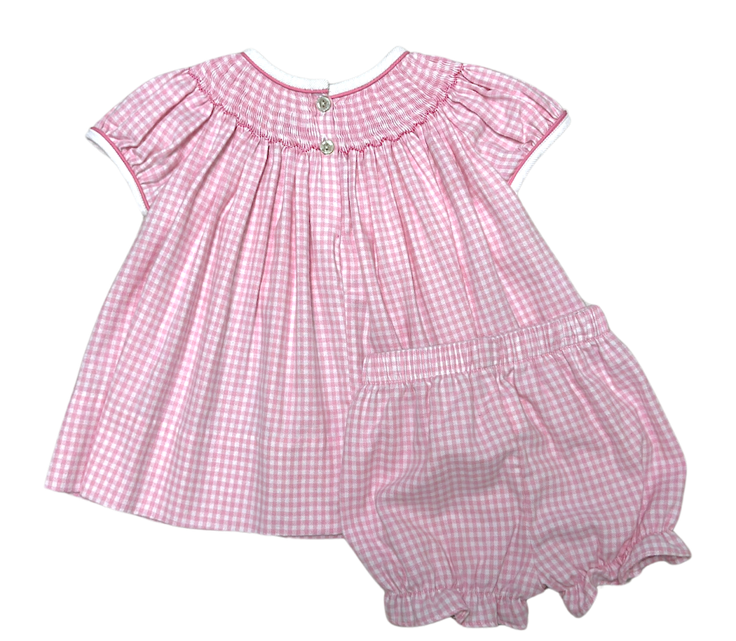 Marco and Lizzy - Wholesale Clothing Set - Baby - Girl's Pink Gingham "Christmas Tree" Smocked Bishop2