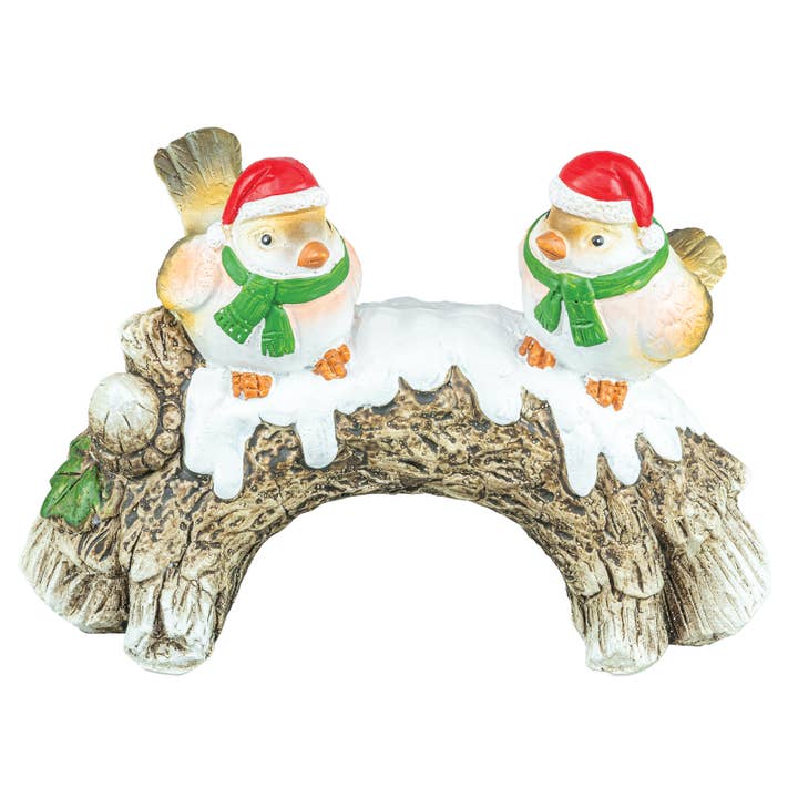 Frosty Christmas Birds on Log Tabletop for wholesale by Hanna's Handiworks