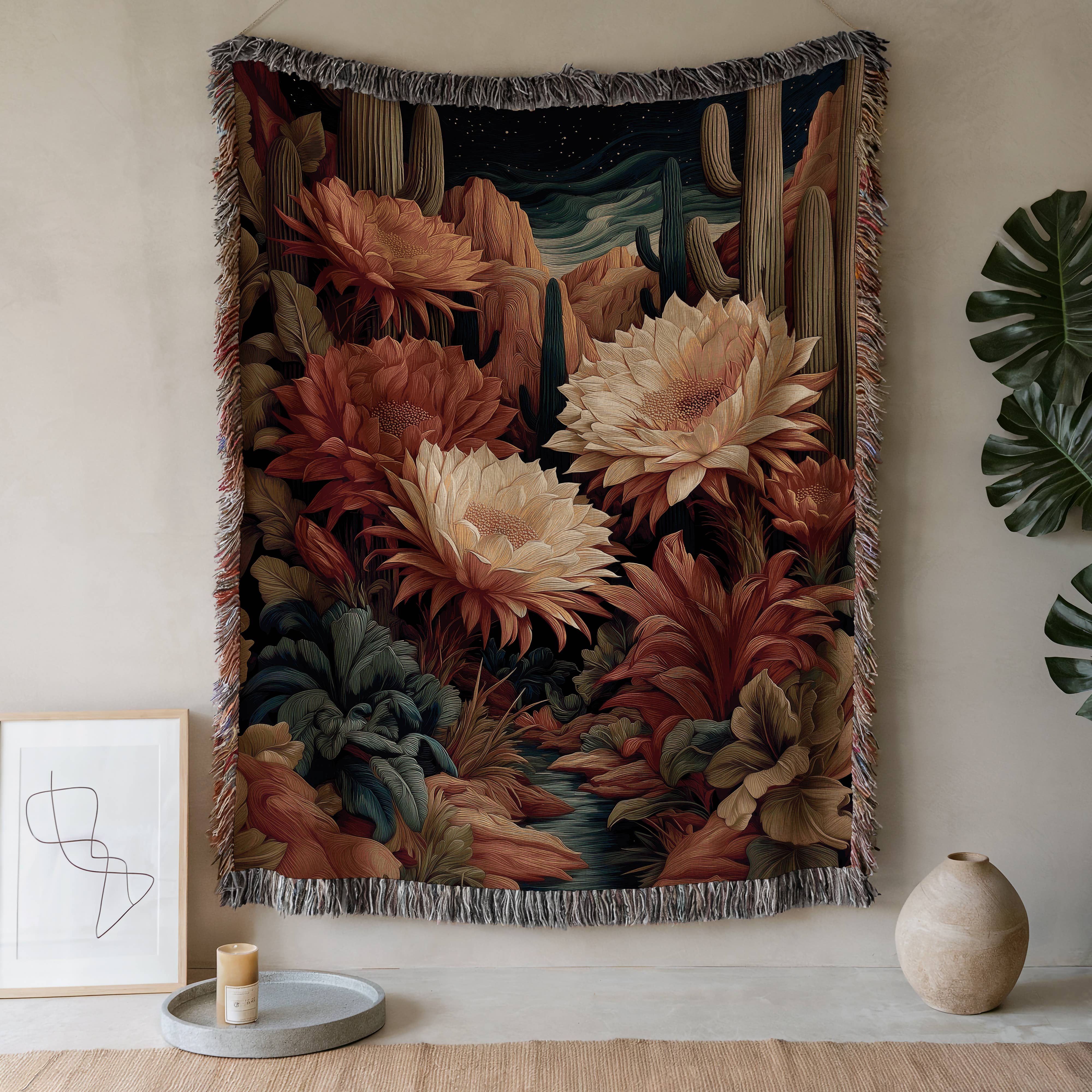 CasaIuliia - Wholesale Throw Blanket - Desert Cactus Bloom Woven Blanket, Southwestern Floral Decor0