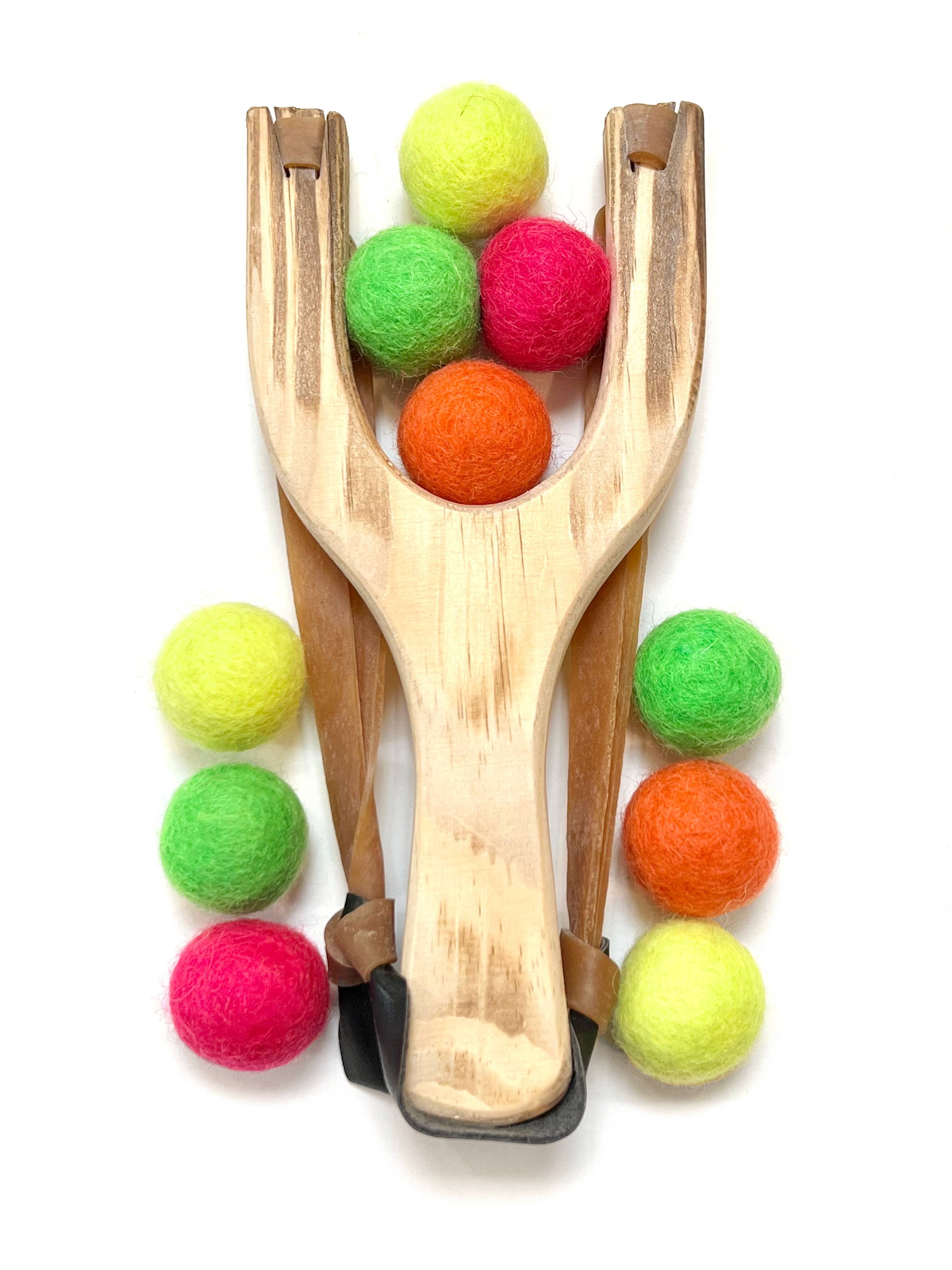 Little Lark - Wholesale Slingshot - Kids - Natural Wood Slingshot Toy with felt wool ammo balls3