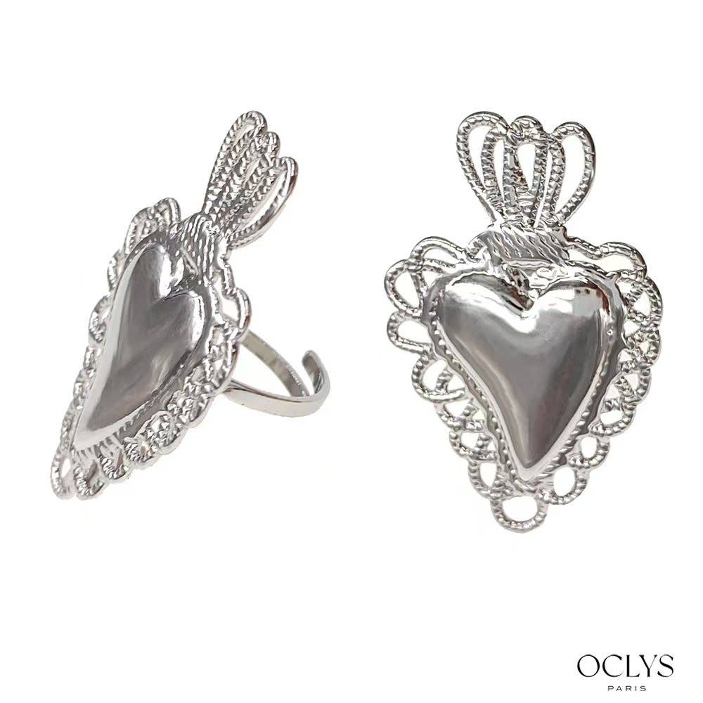 Oclys – Großhandel Cocktail-/Statement-Ring – Ibibi Herzring aus rostfreiem Stahl mit Hammerschlag3