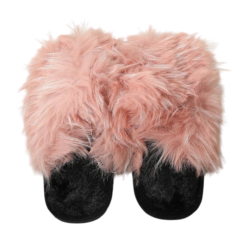 Sensibling Corp. - Wholesale Slippers - Women's - Pink Fluffy Faux Raccoon Fur Indoor Floor Slippers2