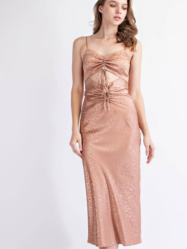 Edit by Nine – Engroshandel Kjole - Dame – Td1584 Satin Jacquard Slipkjole med Udsnit og Rynket Livstykkedetalje
