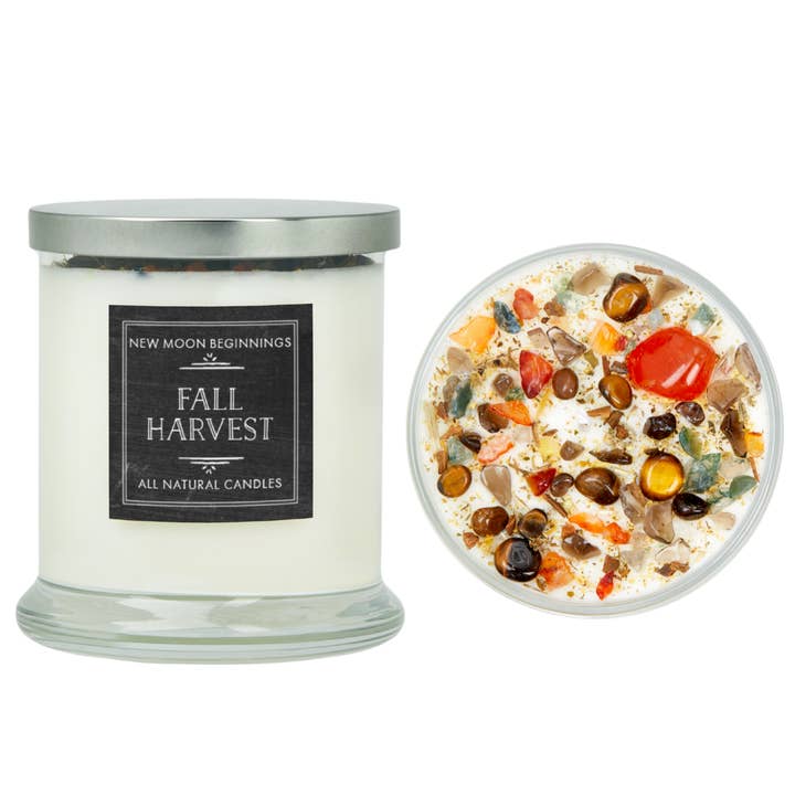 New Moon Beginnings - Wholesale Jar/Filled Candle - Fall Harvest Candles Herb & Crystal Candles - Autumn Candle