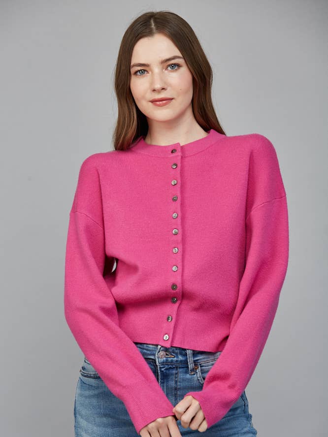 ROUND NECKLINE BUTTON CLOSURE CARDIGAN FW15602 for wholesale by FATE