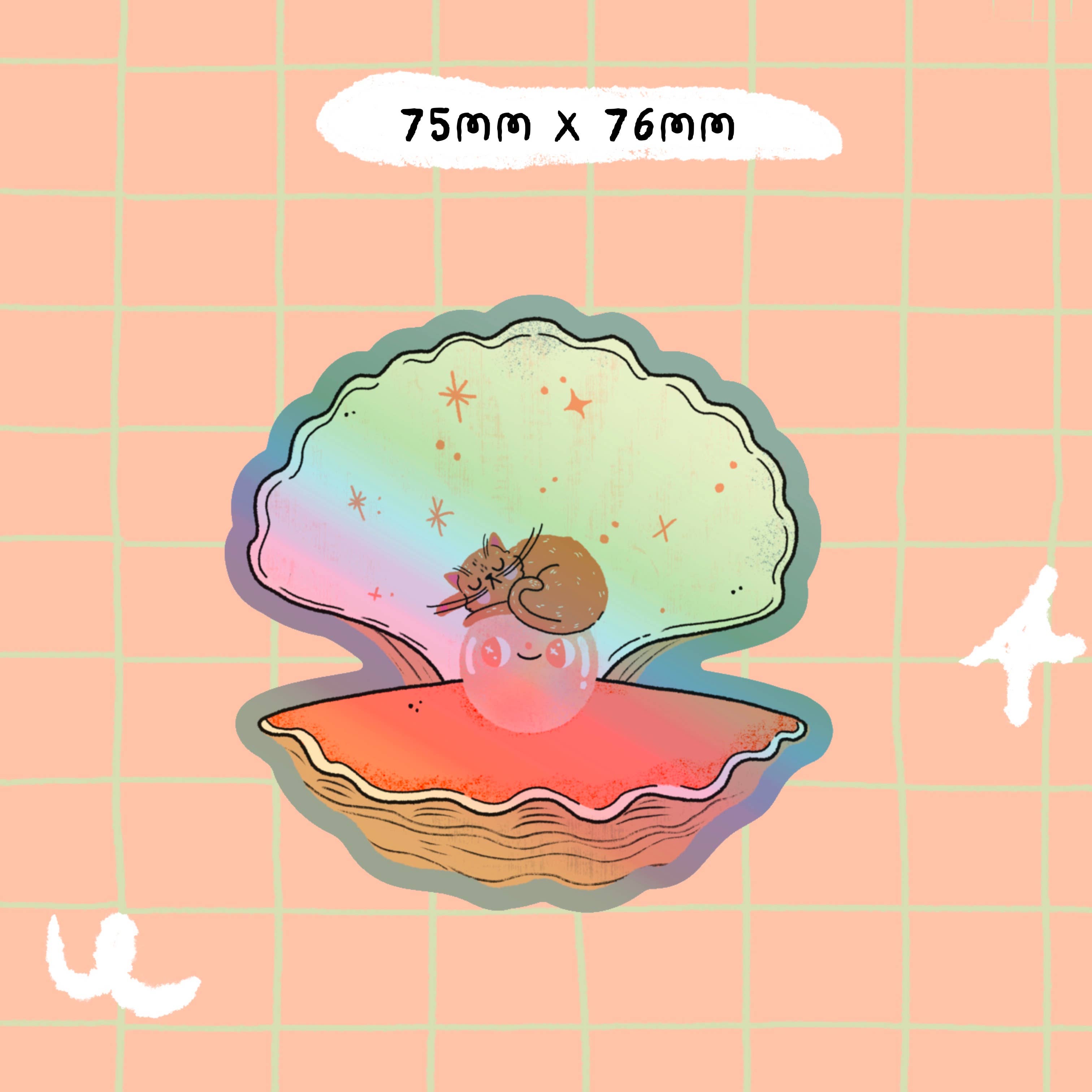 Bloemkolie - Wholesale Sticker - Holographic Oyster & Cat Vinyl Sticker (Waterproof, dishwash3