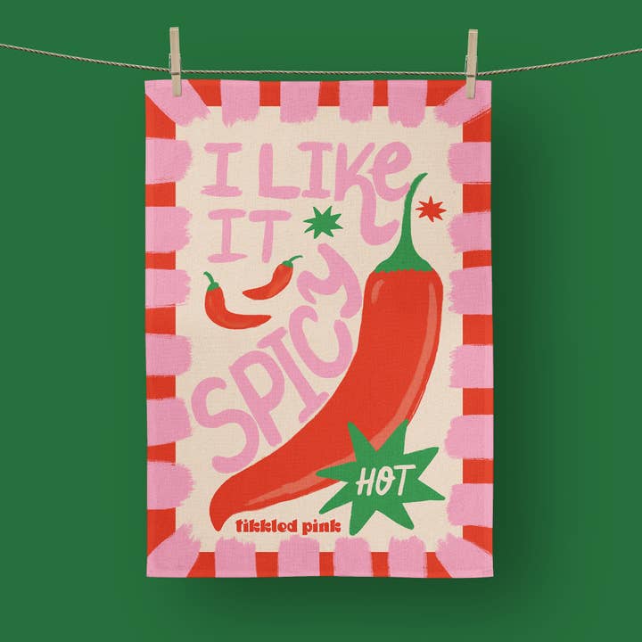 I Like It Spicy Tea Towel | Chili Pepper Kitchen Towel for wholesale by Tikkled Pink