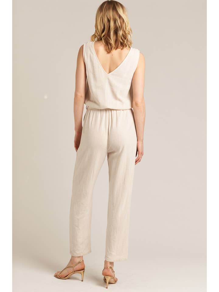 Natural Sleeveless Jumpsuit with Belt for wholesale on Faire3