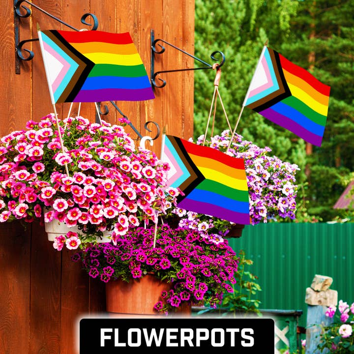 G128 - Wholesale Flag - G128 24 Pack Handheld LGBT Progress Rainbow Pride Stick Flags | 12x18 In | Printed 150D Polyester, Country Flag, Solid Wooden Stick, Spear Gold Tip2