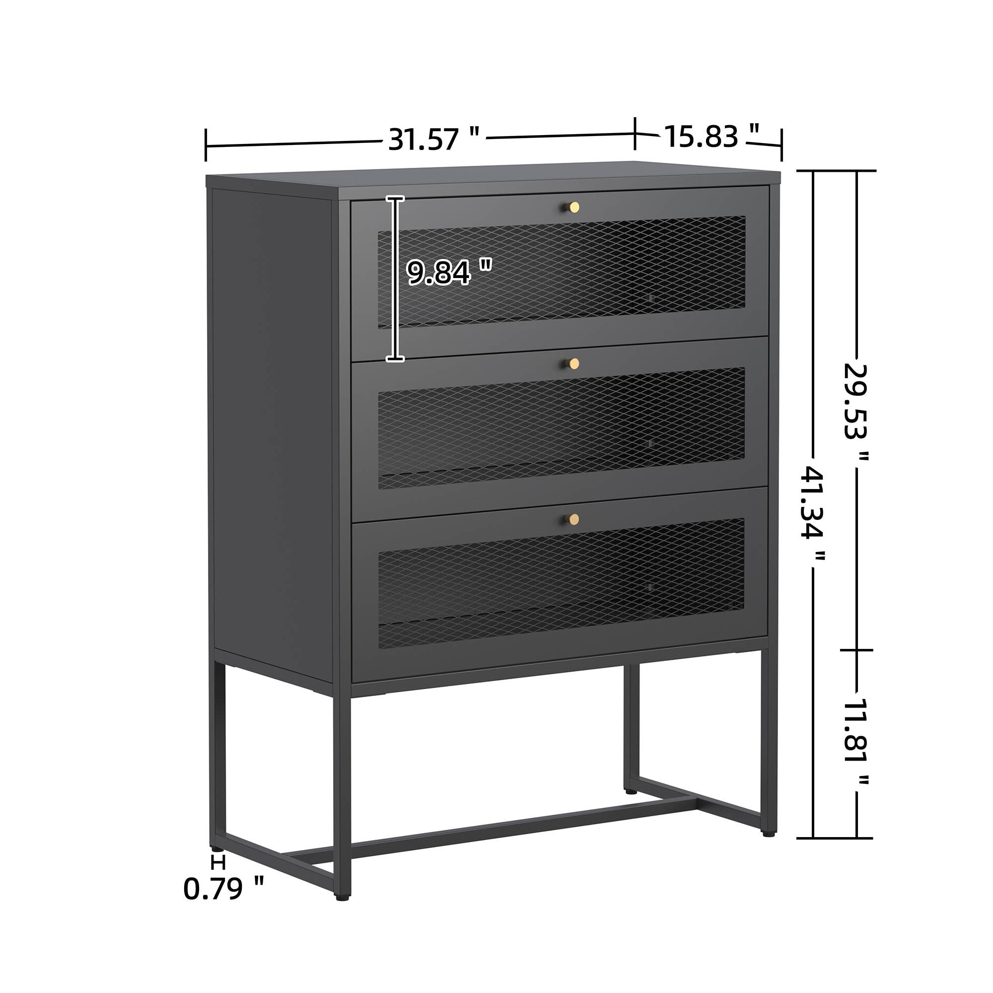 Glamour Home - Wholesale Cabinet - Bentley 41.34-inch Black Three Drawer Metal Cabinet5