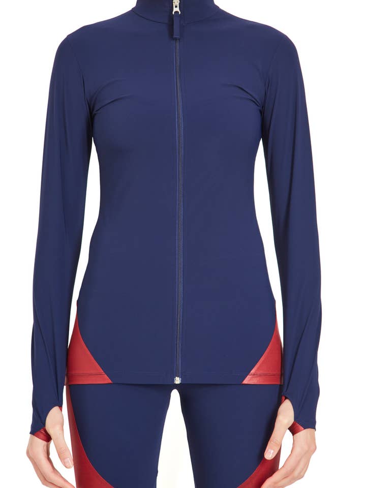 Jaqueta Compressive Fashion - Navy Rose Oxblood Gold Gold por atacado de Boom Boom Athletica