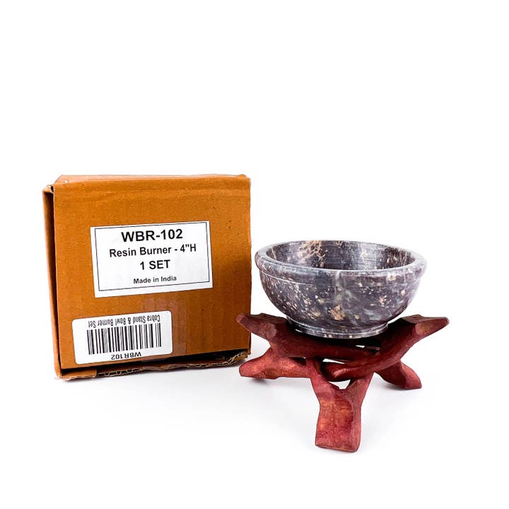 GREENROOTS USA LLC – wholesale Rökelsehållare – 4 ”Cobra Stand + 3" sten skål brännare set kol harts kottar13