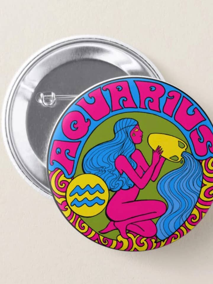 Aquarius Zodiac Button for wholesale by Astral Weekend