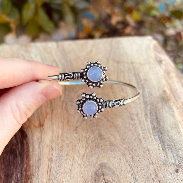 Kaali Boutique - Wholesale Bangle bracelet - Rose Quartz Bracelet Boho Silver Bangle / Ethnic / Rustic / Bohemian / Hippie / Gypsy / Psy / Adjustable8