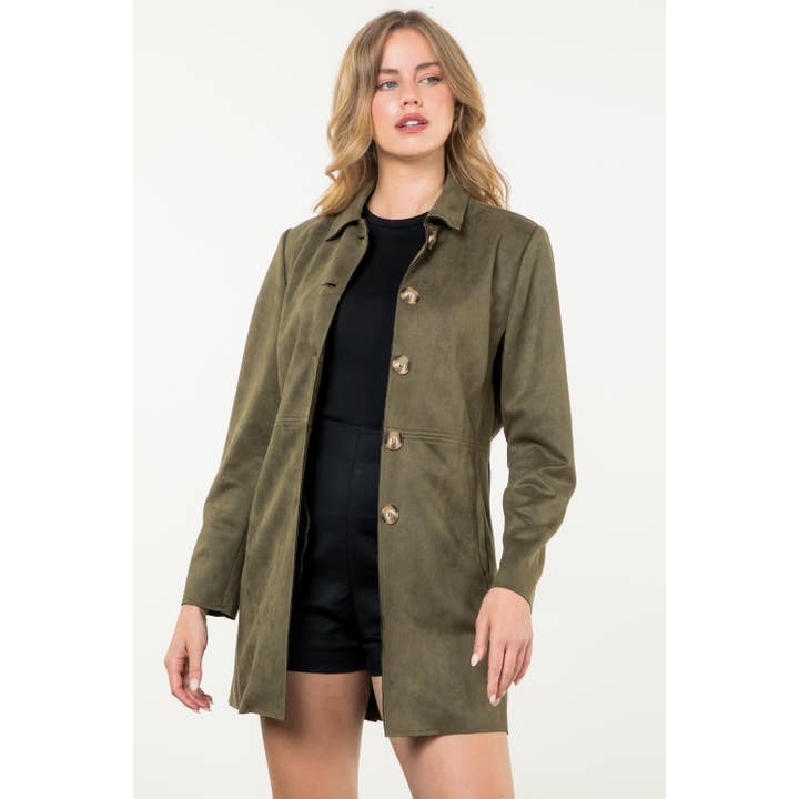 OLIVE Button Up Suede Coat for wholesale on Faire