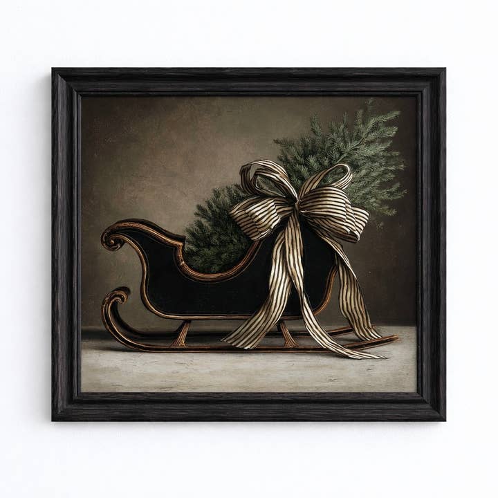 Black Christmas Sled Canvas Print for wholesale by Love Eleanor Canvas