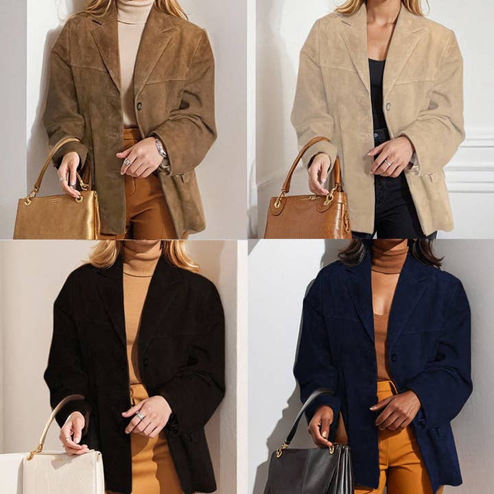 Elegant Vintage Loose Button Pocket Blazer for wholesale by Halcyon Outfitters®