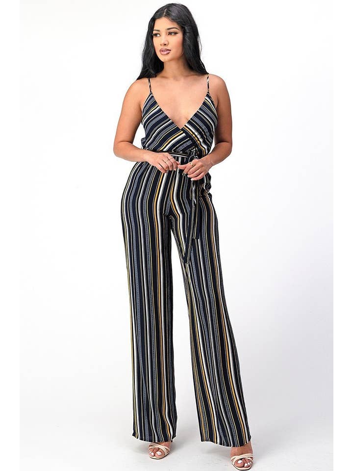 Navy Mustard Striped jumpsuit in a relaxed fit 170017J60 for wholesale on Faire6