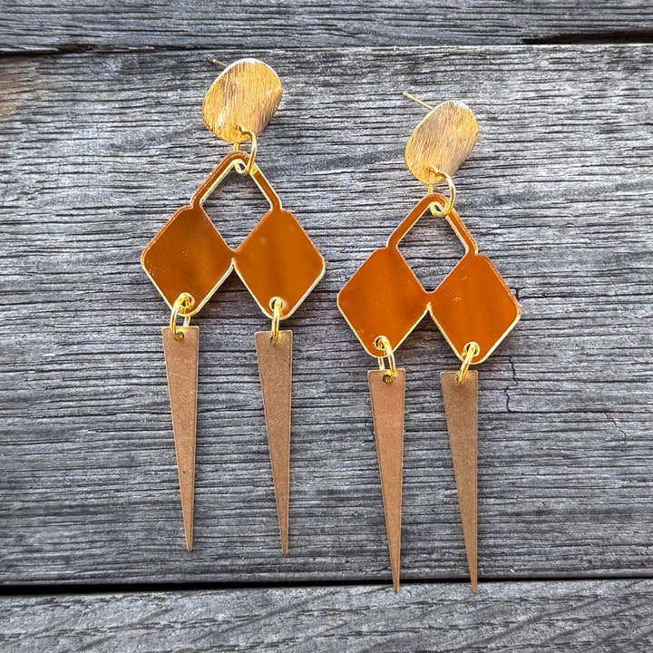 Noir Spikes - Gold Mirror - Acrylic Earrings for wholesale by Be Like Missy