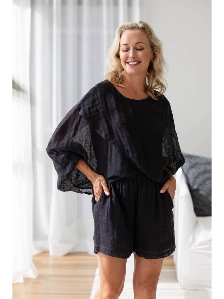 Kosa Reversible Linen Top - Midnight for wholesale on Faire4