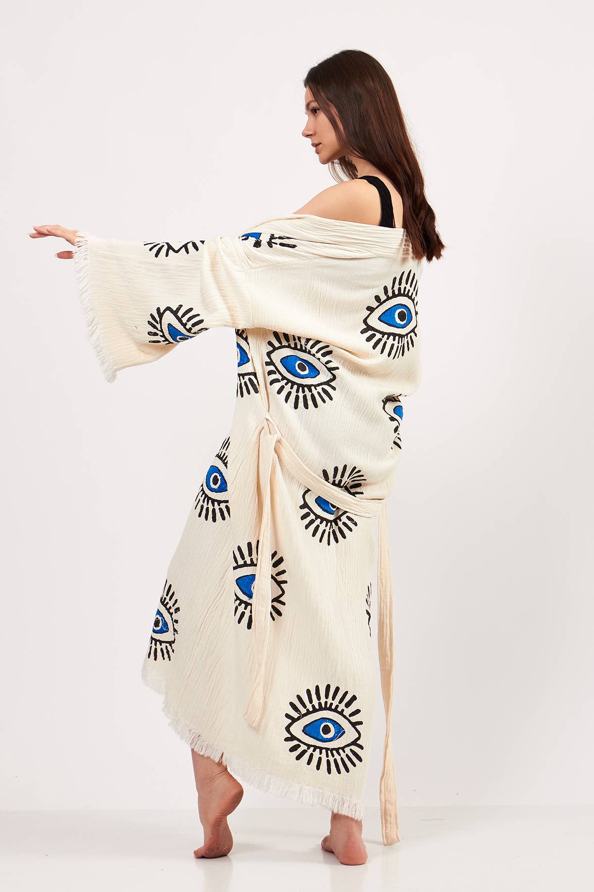 Yaz Concepts - Venta al por mayor Kimono - Mujer - Kimono Turco con Estampado de Ojo Turco Blanco y Azul14