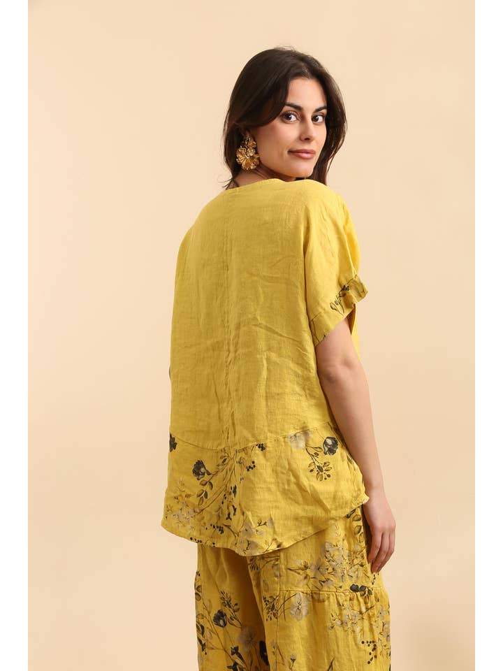 LÉA & LUC - Wholesale Tunic - Women's - Printed blouse with a flower in 100% Linen REF. 12062