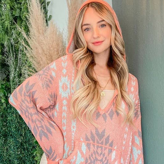 ATW14619P- Western hooded flared sleeve v-neck sweater for wholesale by IWT Brands