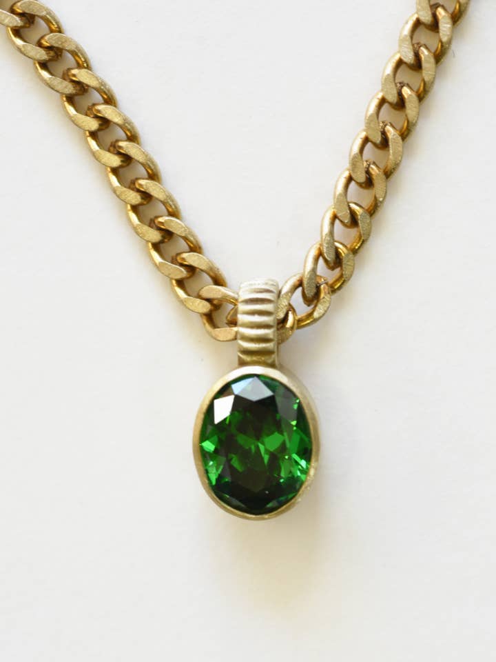 Green Zircon Pendant Necklace Chain for wholesale by Curated Basics