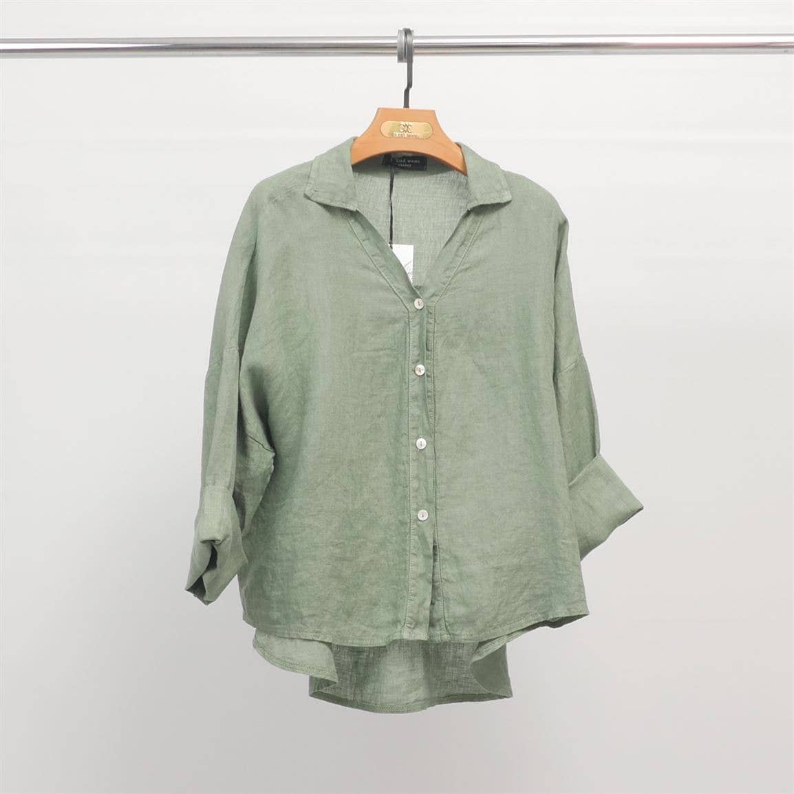 Cecile Wang - Wholesale Button Down Shirt - Women's - Open collar linen shirt YX893030