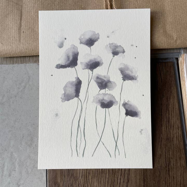 Monochrome Poppy Postcard for wholesale by Myayart