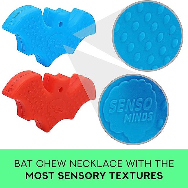 Senso Minds - Wholesale Fidget Toy - Kids - Sensory Bat Necklace - Chewelry 4 Pack (BONUS Pencil Topper)